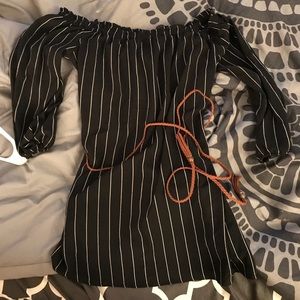 Striped off the shoulder belted tunic